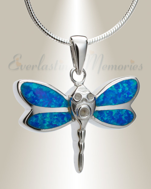 Blue Soaring Dragonfly Urn Pendant