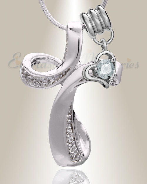 Silver April Forever Cross Cremation Jewelry