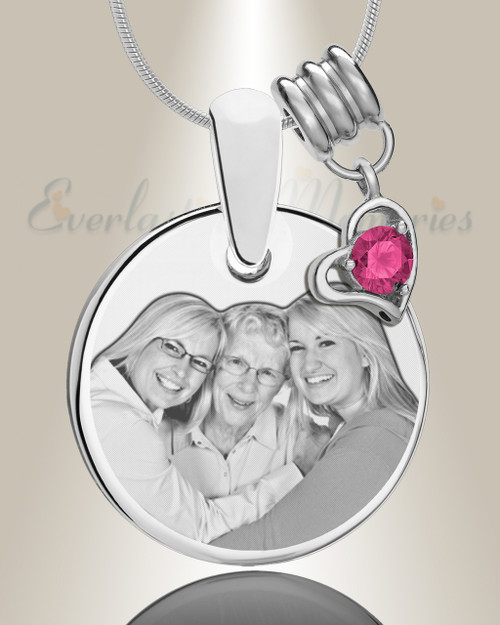 Round October Photo Engraved Stainless Keepsake