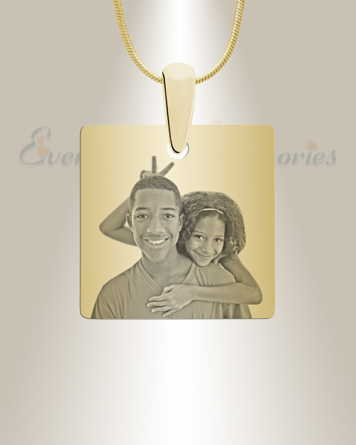 Gold Plated over Stainless Steel Squared Photo Engraved Pendant