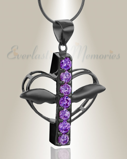 Black and Purple Joyful Feelings Cremation Jewelry