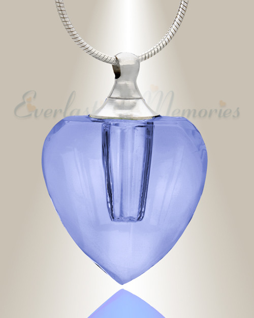 Glass Locket Blue Squared Heart Memorial Jewelry