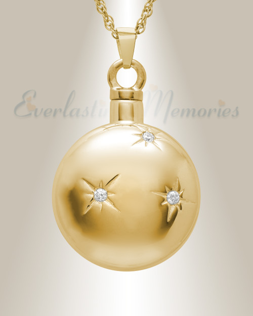 14K Gold Sunburst Cremation Urn Pendant