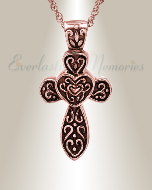 14K Rose Gold Cathedral Cross Urn Necklace