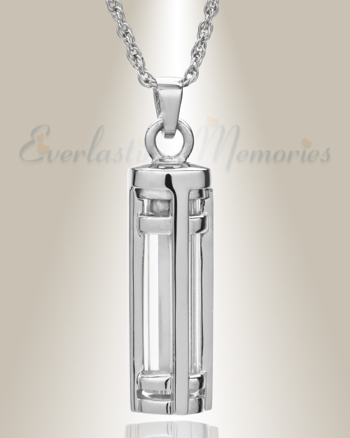 14K White Gold Fulfillment Cylinder Memorial Pendant