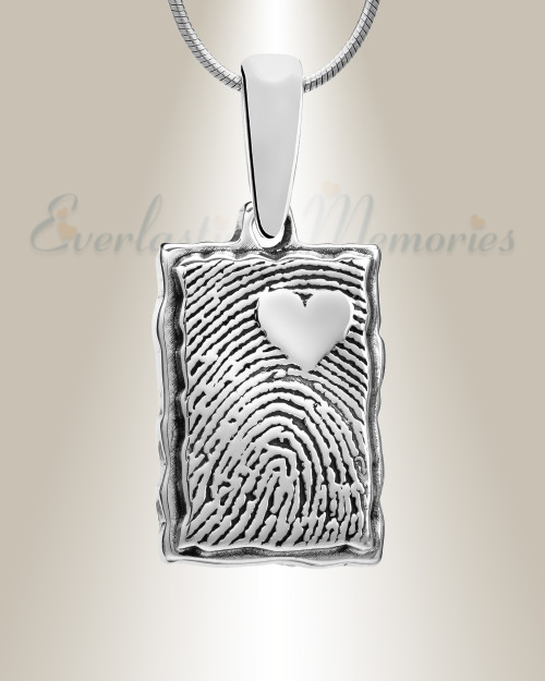 Silver Loved Rectangle Fingerprint Necklace