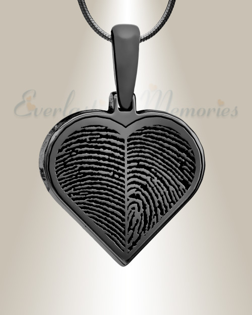Black Plated Two Fingerprint Heart Fingerprint Necklace