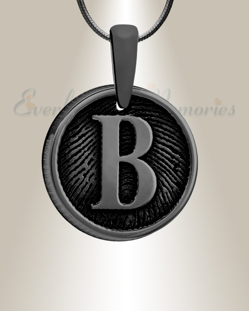 Black Plated Monogram Round Fingerprint Necklace