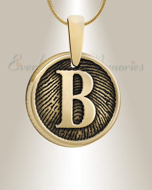 Solid 14k Gold Monogram Round Fingerprint Necklace