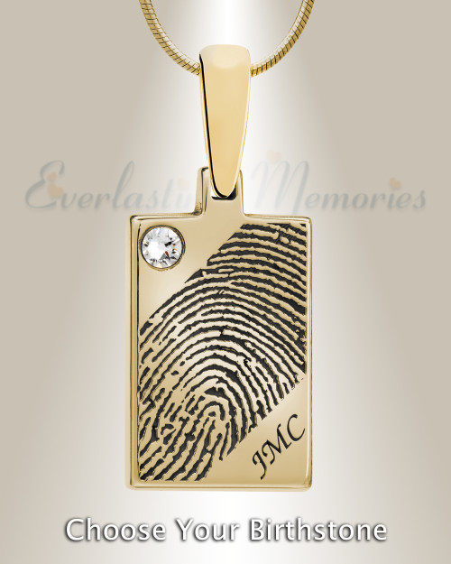 Solid 14k Gold Birthstone Rectangle Fingerprint Necklace