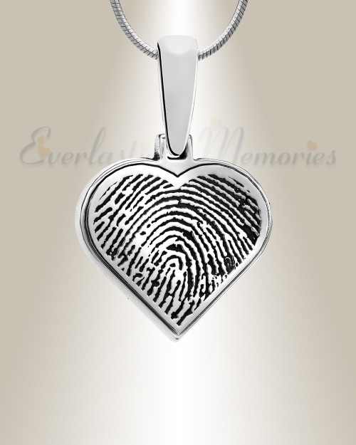 Solid 14k White Gold Heart Fingerprint Necklace