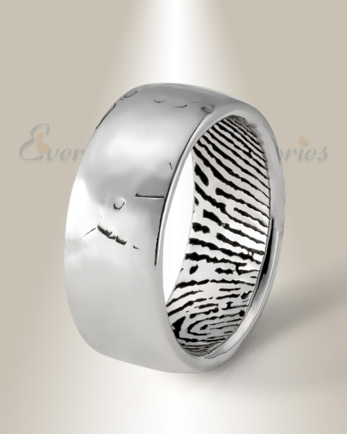 Men's Decorative Sterling Silver Fingerprint Ring