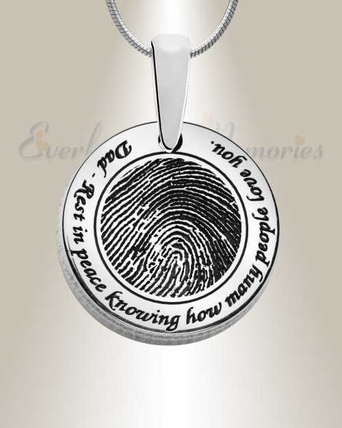 Solid 14k White Gold  Eternal Round Fingerprint Necklace