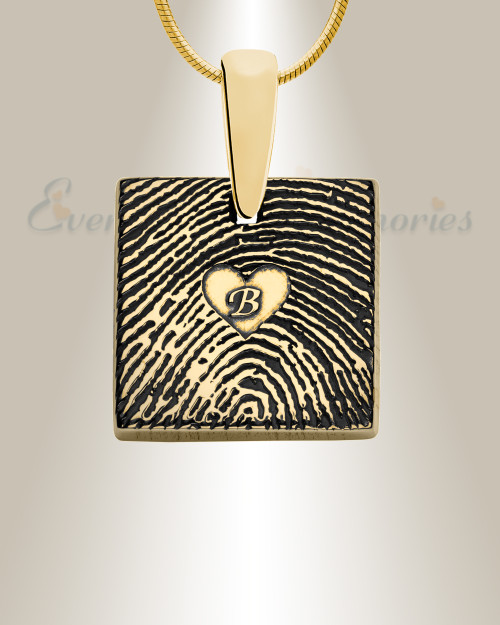 Solid 14k Gold Initial Square Fingerprint Necklace