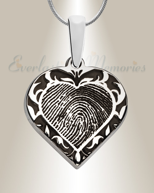 Sterling Silver Carved Heart Fingerprint Necklace