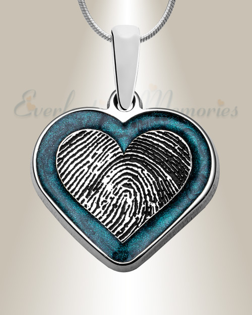 Sterling Silver Color Me Blue Heart Fingerprint Necklace