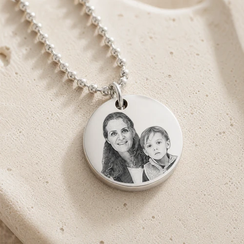 Small Thick Round Photo Engraved Stainless Keepsake