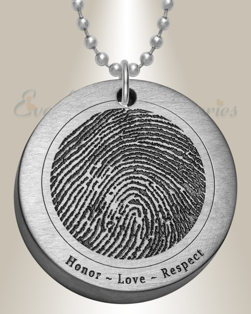 Thick Round Brushed Stainless Fingerprint Necklace
