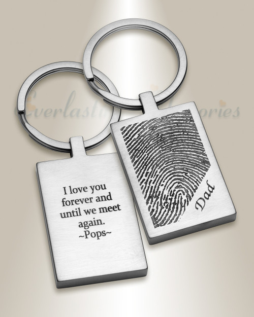 Brushed Rectangle Stainless Steel Fingerprint Keychain