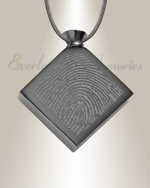 Black Plated over Stainless Quaint Diamond Fingerprint Necklace