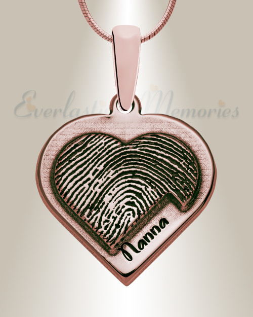 Raised Rose Gold Plated Sterling Heart Fingerprint Necklace