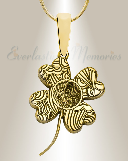 Solid 14K Gold Lucky Clover Fingerprint Necklace