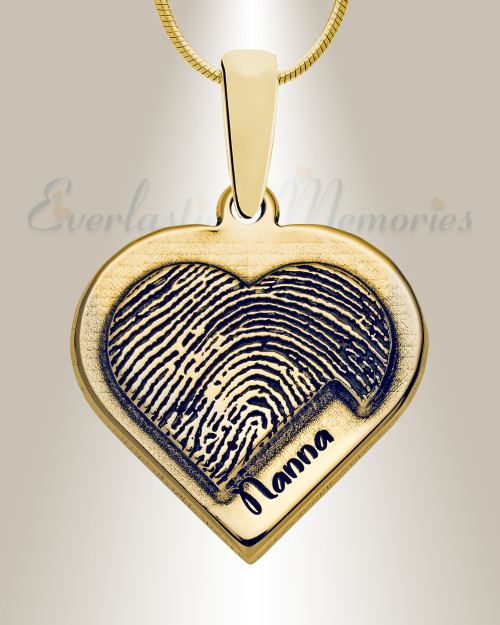 Raised Solid 14K Gold Heart Fingerprint Necklace