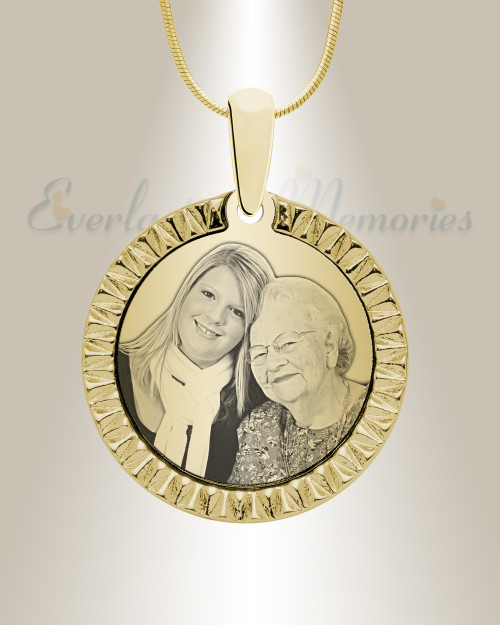 Gold Plated over Stainless Steel Textured Round Photo Pendant