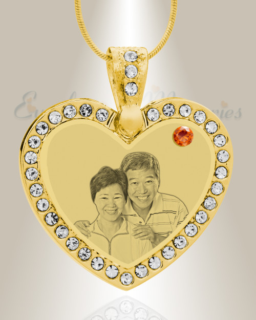 Birthstone Gem Heart November Photo Engraved Gold Plated over Stainless Keepsake