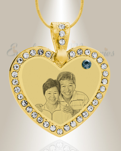 Birthstone Gem Heart December Photo Engraved Gold Plated over Stainless Keepsake