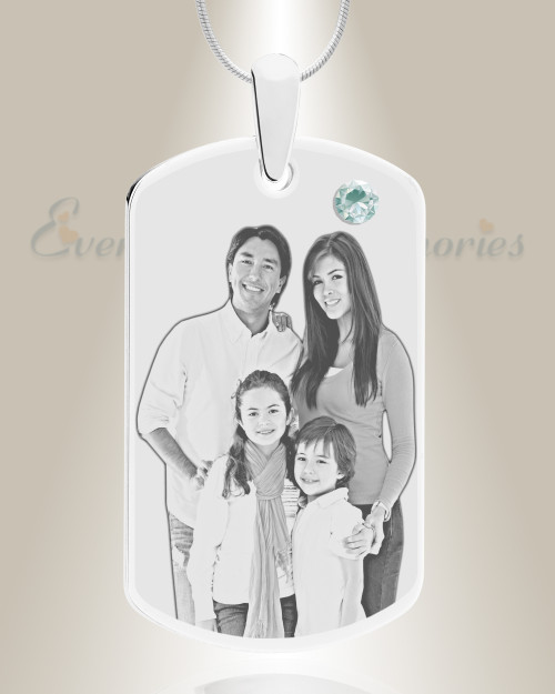Birthstone Large Dog Tag April Photo Engraved Stainless Keepsake