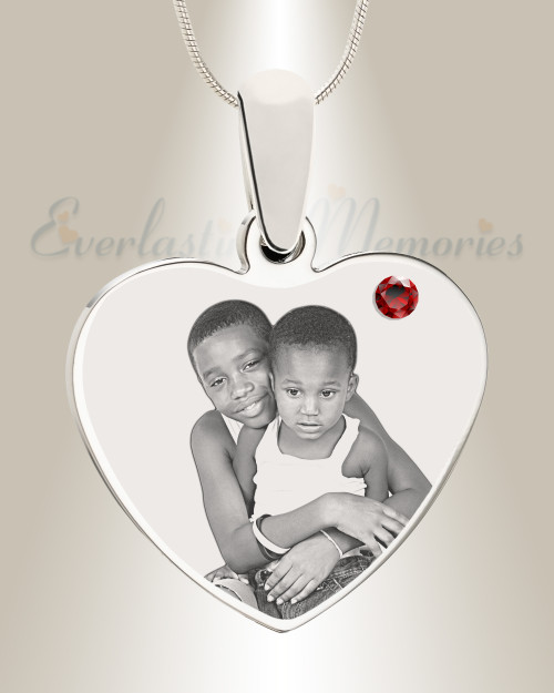 January Birthstone Heart Photo Engraved Stainless Keepsake
