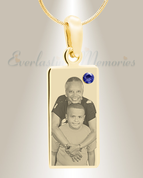 September Birthstone Gold Plated over Stainless Steel Tower Photo Pendant