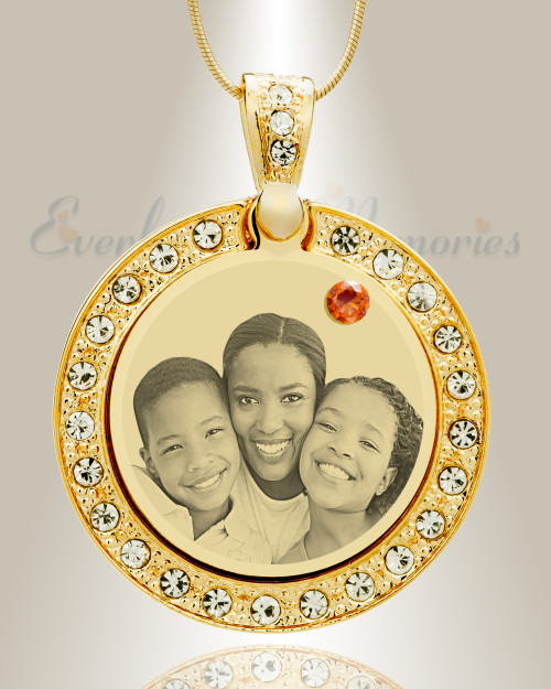 Birthstone Gem Circle November Photo Engraved Gold Plated over Stainless Keepsake