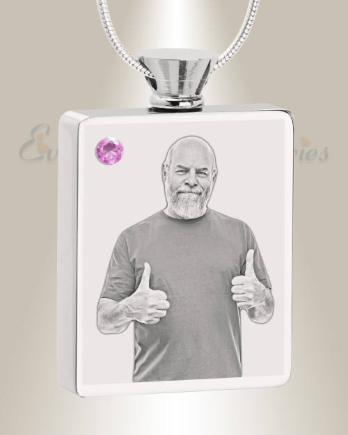 June Birthstone Rectangle Stainless Steel Photo Engraved Ash Pendant