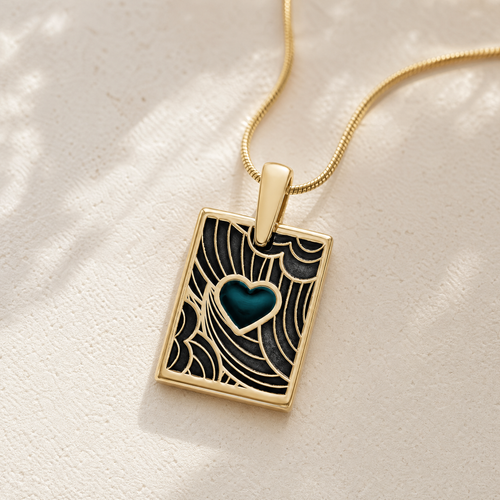 Solid 14K Gold Navy Heart Rectangular Ash Resin Jewelry