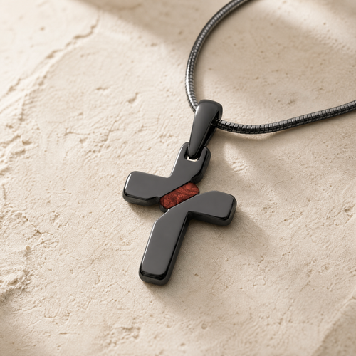 Honoring Cross Black Finish Ash Resin Jewelry