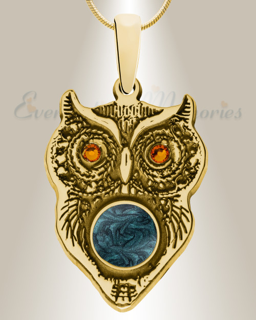 Gold Plated Wise Owl Birthstone Ash Resin Jewelry