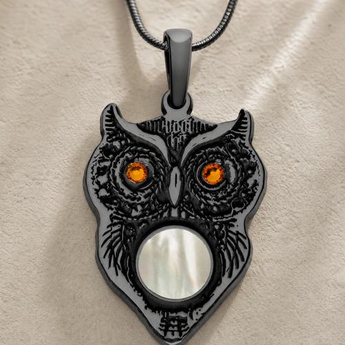 Black Finish Wise Owl Birthstone Ash Resin Jewelry
