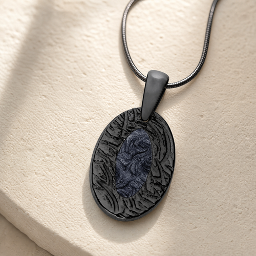 Heartfelt Oval Black Finish Ash Resin Jewelry