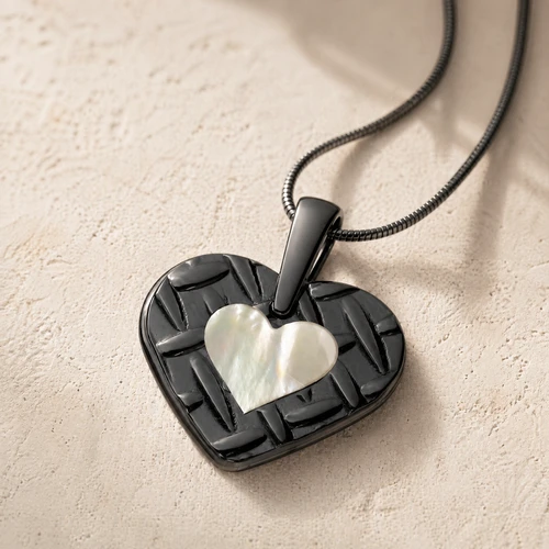 Woven Heart Black Finish Ash Resin Jewelry