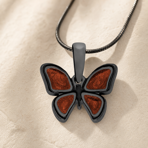 Lovable Butterfly Black Finish with Crimson Resin Ash Resin Jewelry