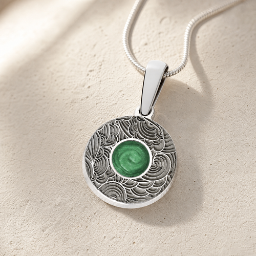 Solid 14K White Gold Knowing Round with Seafoam Ash Resin Jewelry