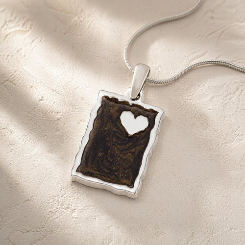 Solid 14K White Gold Adored Rectangle Ash Resin Jewelry