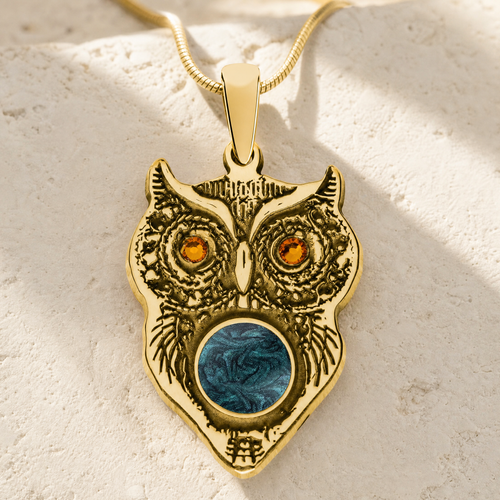 Solid 14K Gold Wise Owl Birthstone Ash Resin Jewelry