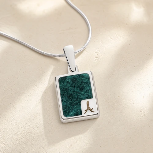 Solid 14K White Gold Thoughtful Rectangle Ash Resin Jewelry