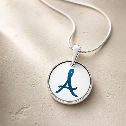 Solid 14K White Gold Initial Round Ash Resin Jewelry
