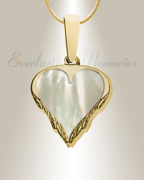 Solid 14K Gold Feathered Heart Ash Resin Jewelry