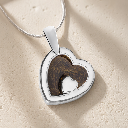 Solid 14K White Gold Two Of A Kind Heart Ash Resin Jewelry