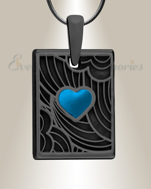 Black Finish Aquamarine Heart Rectangular Ash Resin Jewelry